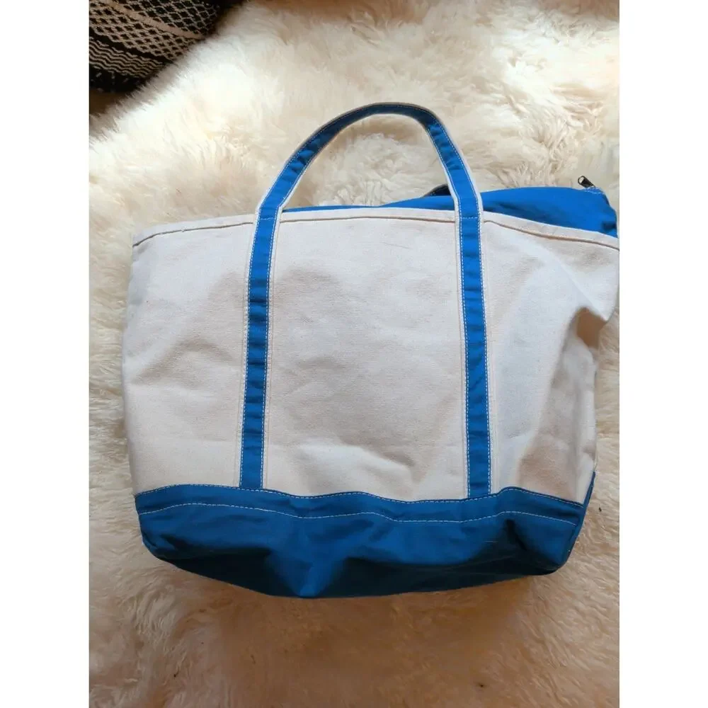 ShoreBags Large Zip Top Canvas Boat Tote Bag Blue White Nautical Beach Travel